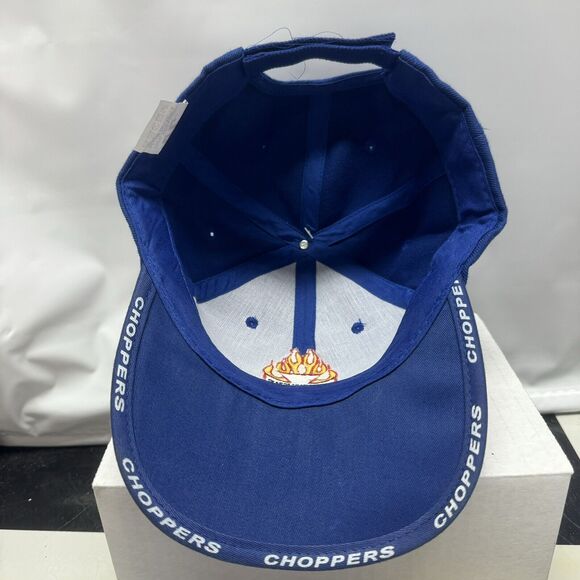 Choppers Flames Blue Hat Cap Biker Motorcycle Adjustable Strap Logo Embroidered - Picture 6 of 7